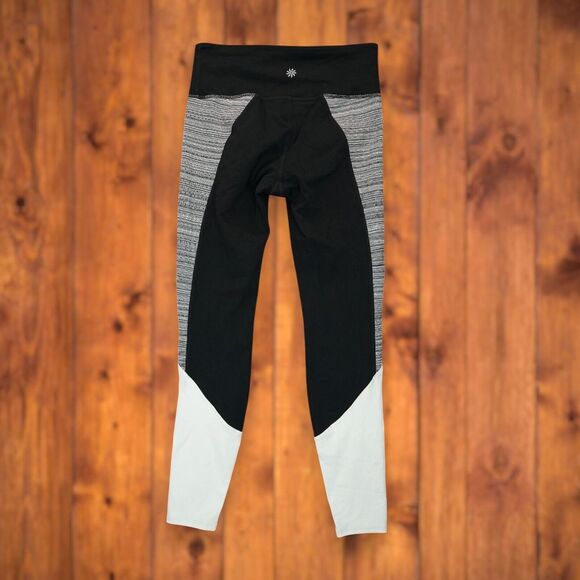 Athleta Women's Leggings Small Colorblock Black White Gray Athletic Pants - Picture 2 of 5